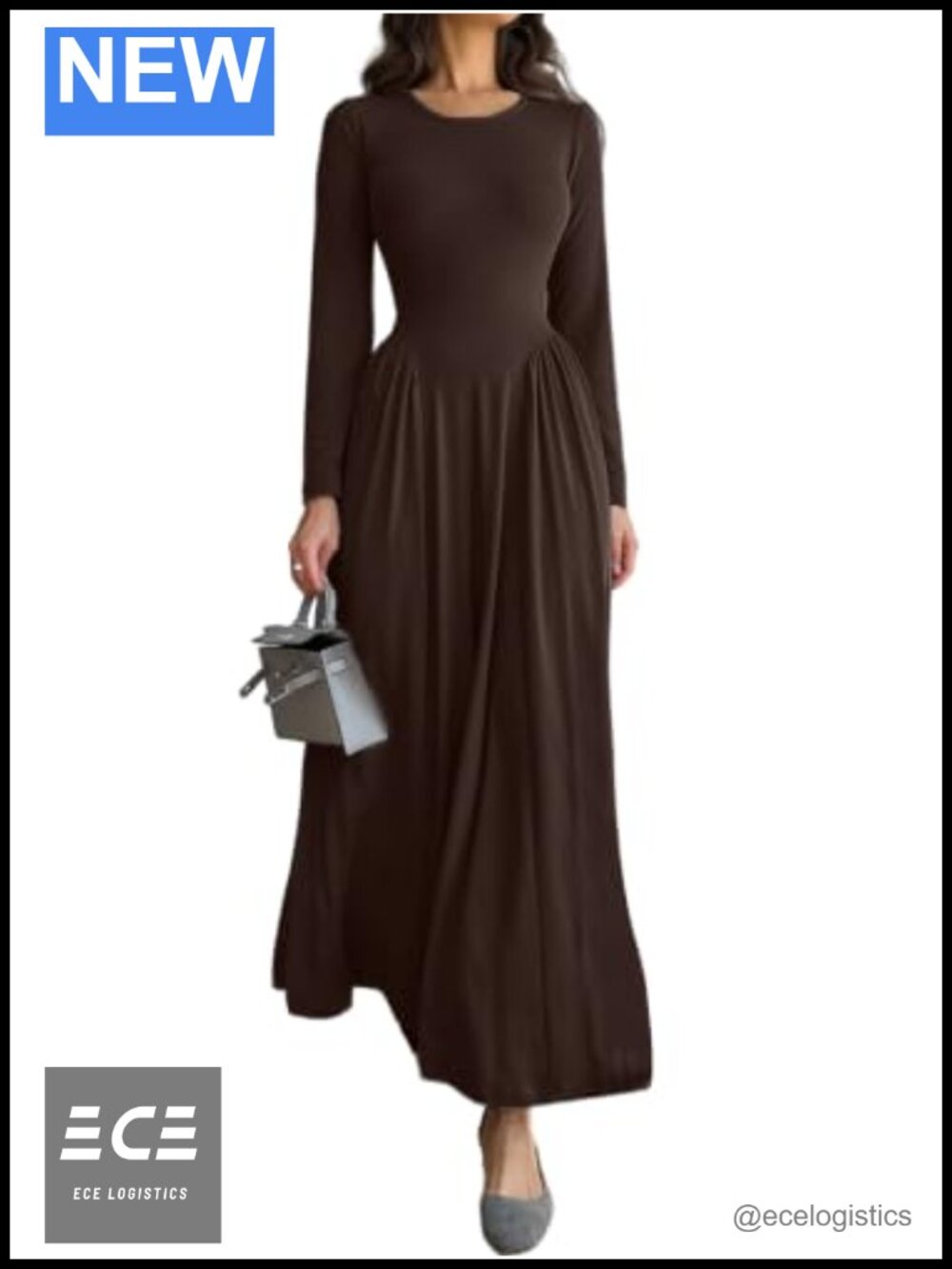 Mieazom Womens Long Sleeve Maxi Dress Drop Waist A Line with Pockets